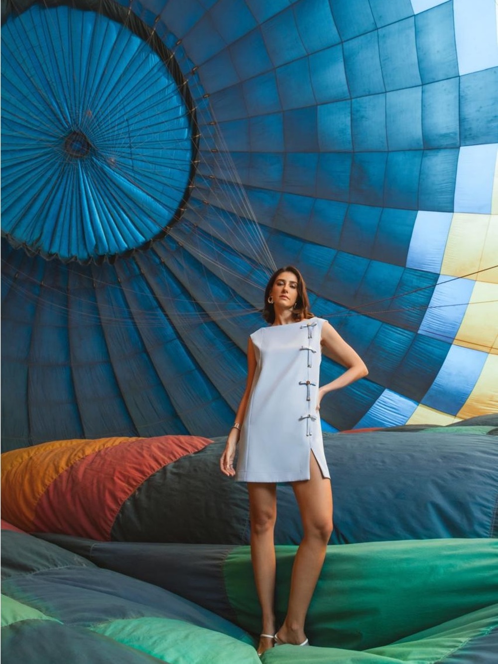 Sleeveless Sky Blue Mini Dress with Side Toggle Accents